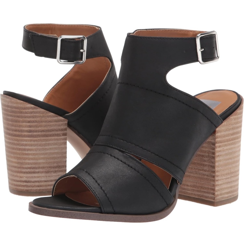 NEW DV Dolce Vita Brista Black Leather Block Heel Sandals